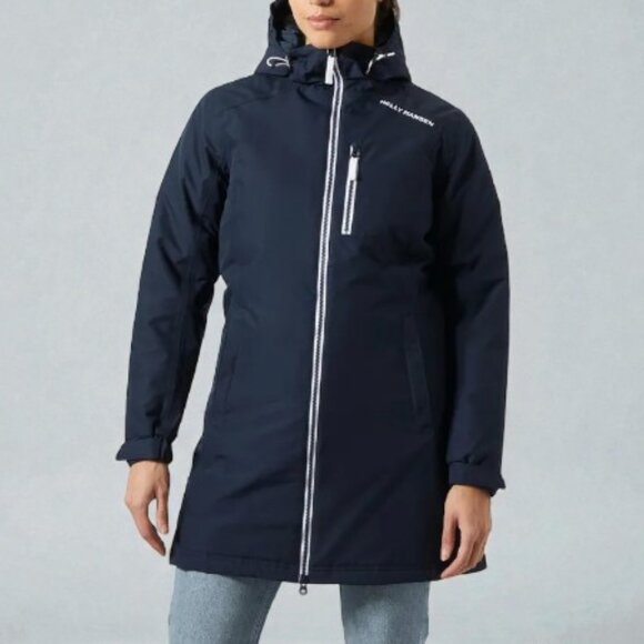 Helly Hansen long Belfast winter jacket navy blue and pink women's size M - Picture 1 of 8